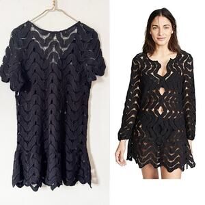 Eberjey Scicilia Black Crochet Beach Coverup Dress M